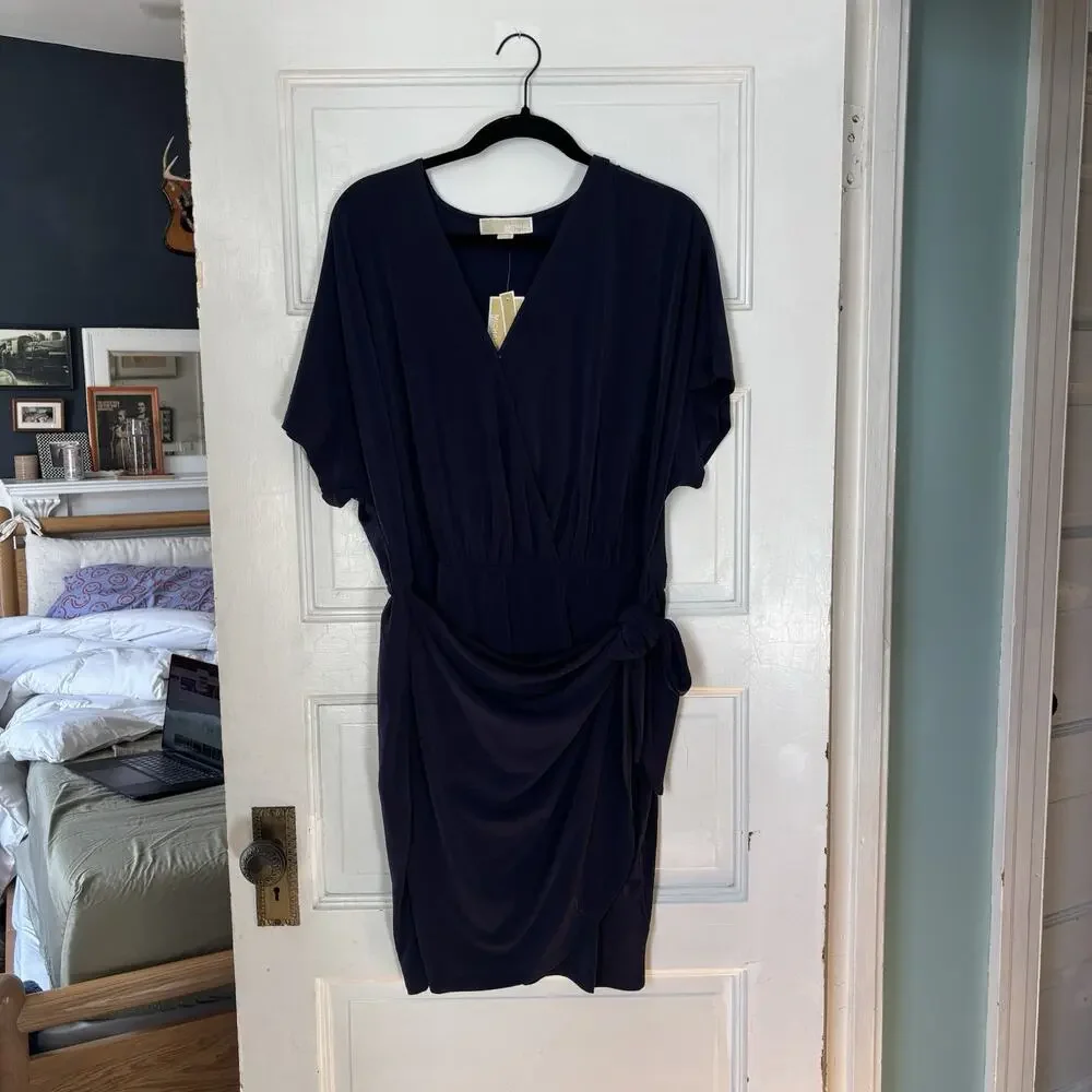 NWT Michael Kors Women's Short-Sleeve‎ Faux-Wrap Dress Black Size 0x